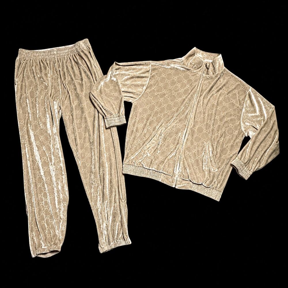 Vintage 90s Y2K Stardom Velour Tracksuit GG Monogram Hip Hop Streetwear Sz 2XL